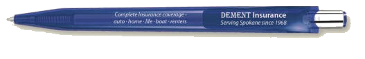 Regal Blue Montreux pen with Dement Insurance imprint